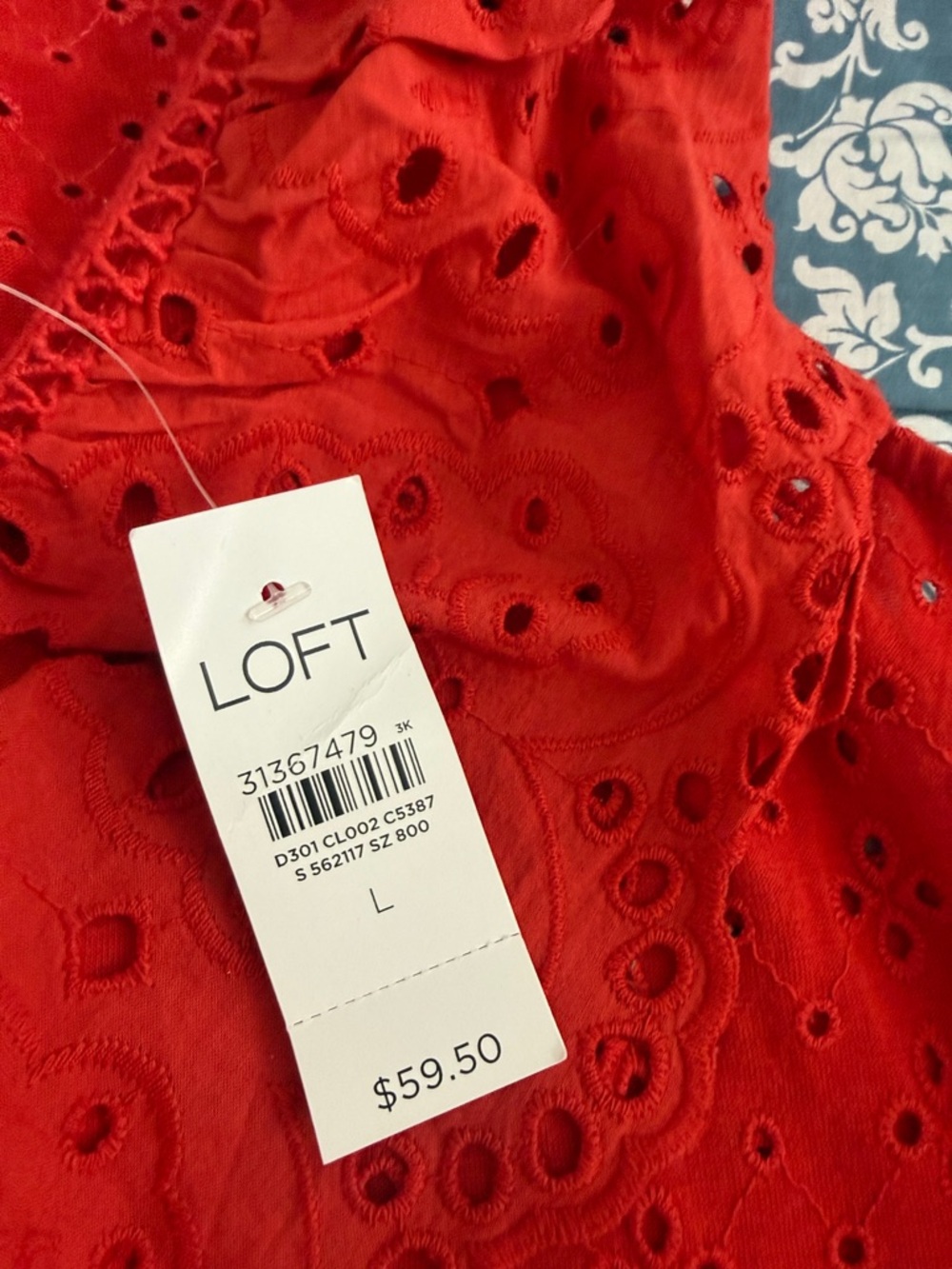 LOFT Red Eyelet Ruffle V-Neck Shell - Picture 2 of 3